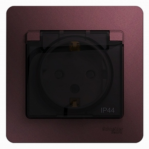 Розетка IP 44 с рамкой одинарная в баклажановом цвете