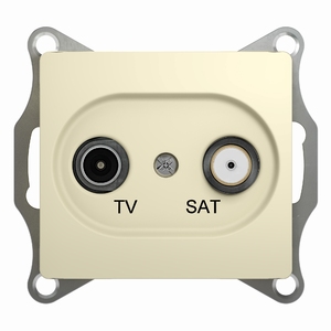 Розетка спутниковая (SAT), телевизионная (TV) проходная двойная цвет бежевый