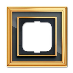 Рамка 1 пост цвет латунь полированная, черное стекло