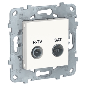 Розетка радио (R), спутниковая (SAT), телевизионная (TV) проходная двойная цвет белый
